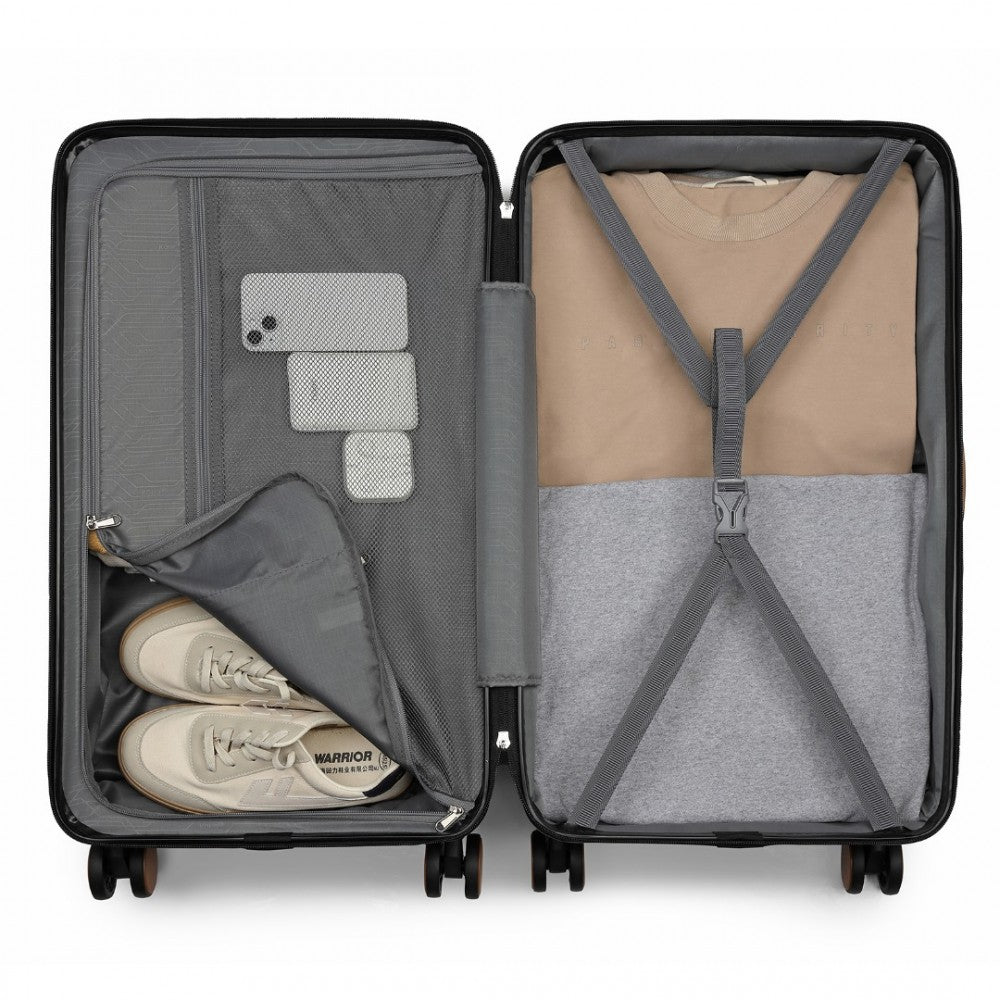 KSK2488 - KONO 24 INCH PREMIUM HARD SHELL CHECK-IN SUITCASE DURABLE ABS AND PC WITH TSA LOCK AND MULTI-HANDLE DESIGN FOR EFFORTLESS TRAVEL - BLACK AND BROWN - The Baggage Shop