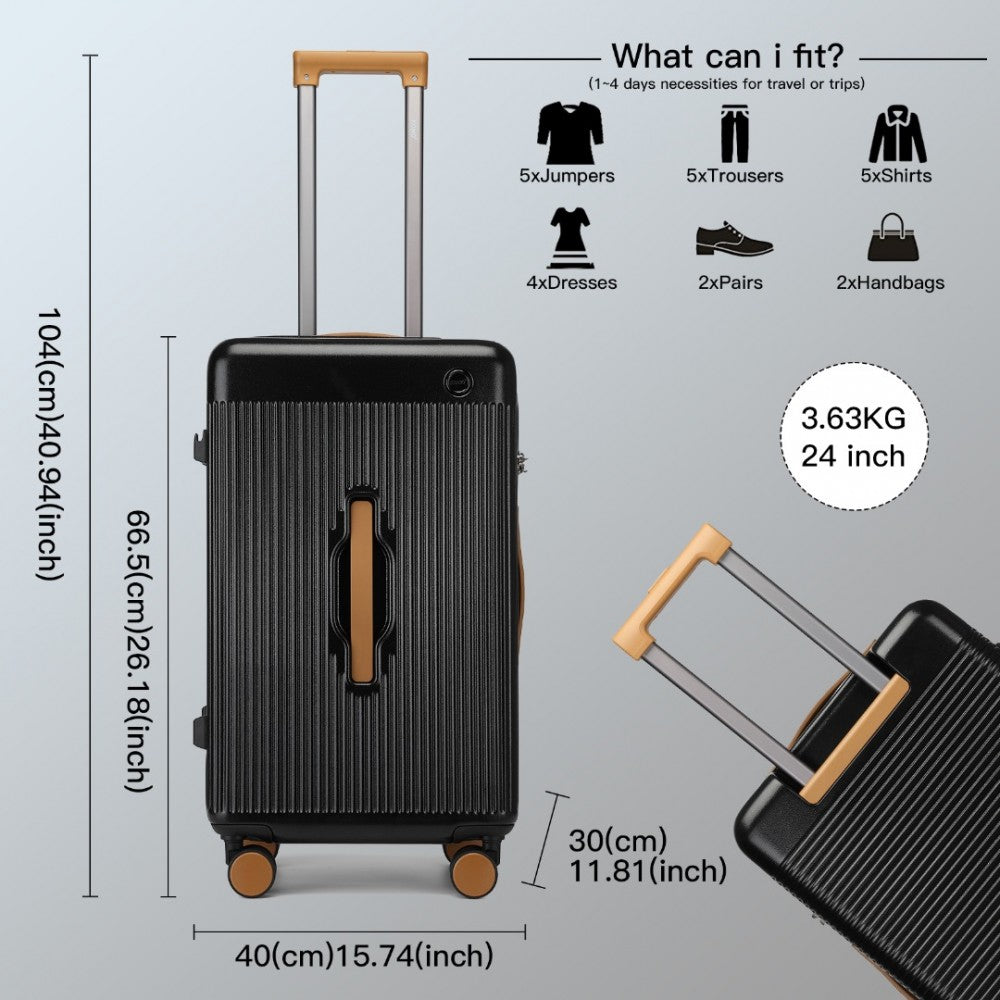KSK2488 - KONO 24 INCH PREMIUM HARD SHELL CHECK-IN SUITCASE DURABLE ABS AND PC WITH TSA LOCK AND MULTI-HANDLE DESIGN FOR EFFORTLESS TRAVEL - BLACK AND BROWN - The Baggage Shop