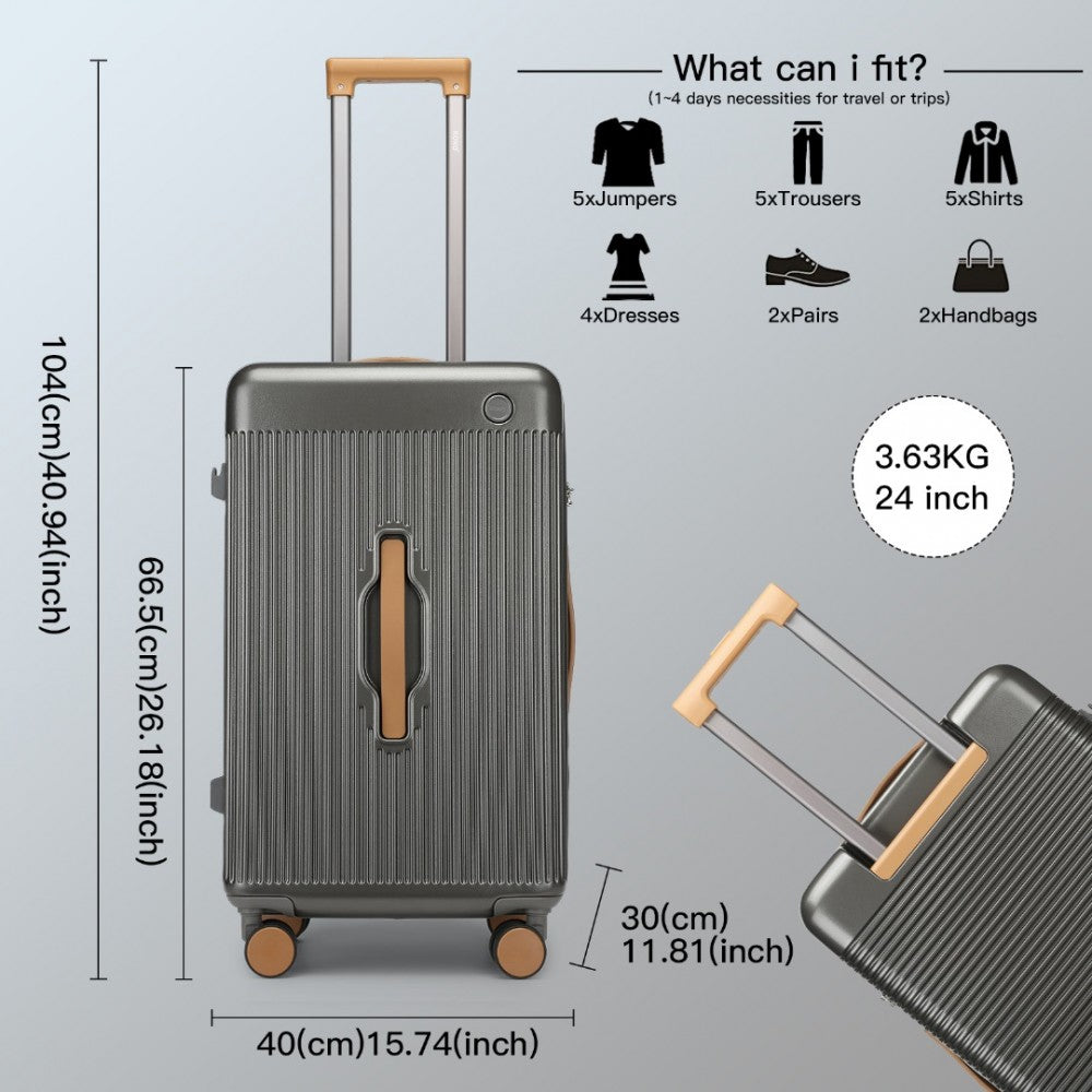 KSK2488 - KONO 24 INCH PREMIUM HARD SHELL CHECK-IN SUITCASE DURABLE ABS AND PC WITH TSA LOCK AND MULTI-HANDLE DESIGN FOR EFFORTLESS TRAVEL - GREY AND BROWN - The Baggage Shop