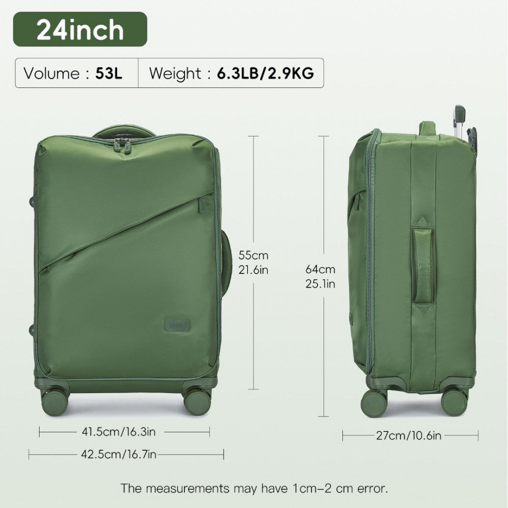 KSK2491 - KONO 24 INCH LIGHTWEIGHT DURABLE SOFT SHELL SUITCASE WITH TSA LOCK AND SEPARATE WET/DRY COMPARTMENT - GREEN - The Baggage Shop