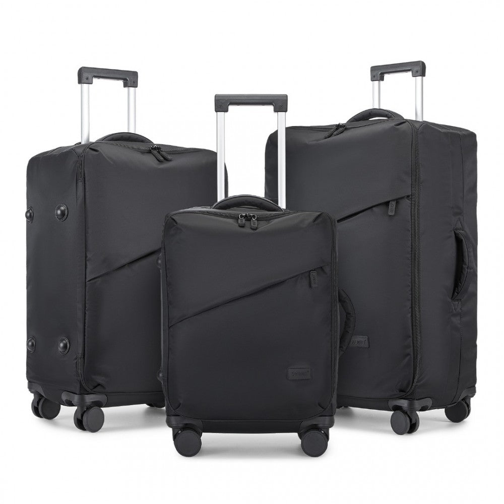 KSK2491 - KONO 3-PIECE 20/24/28 INCH LIGHTWEIGHT DURABLE SOFT SHELL SUITCASE SET WITH TSA LOCK AND SEPARATE WET/DRY COMPARTMENT - BLACK - The Baggage Shop