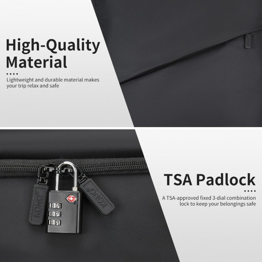KSK2491 - KONO 3-PIECE 20/24/28 INCH LIGHTWEIGHT DURABLE SOFT SHELL SUITCASE SET WITH TSA LOCK AND SEPARATE WET/DRY COMPARTMENT - BLACK - The Baggage Shop