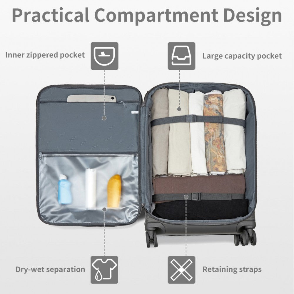 KSK2491 - KONO 3-PIECE 20/24/28 INCH LIGHTWEIGHT DURABLE SOFT SHELL SUITCASE SET WITH TSA LOCK AND SEPARATE WET/DRY COMPARTMENT - GREY - The Baggage Shop