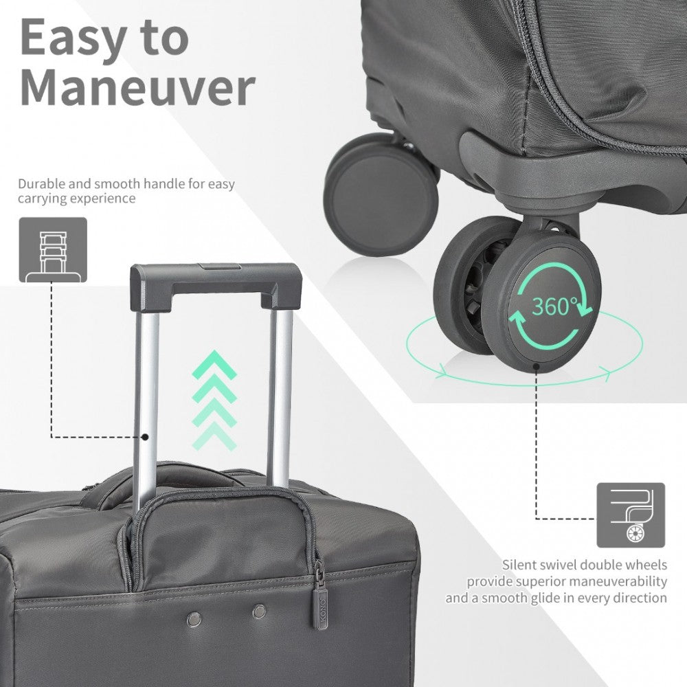 KSK2491 - KONO 3-PIECE 20/24/28 INCH LIGHTWEIGHT DURABLE SOFT SHELL SUITCASE SET WITH TSA LOCK AND SEPARATE WET/DRY COMPARTMENT - GREY - The Baggage Shop