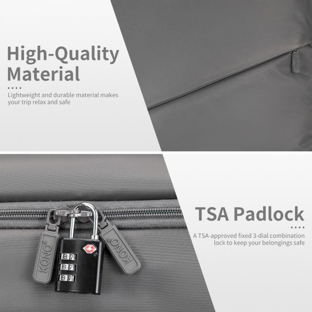 KSK2491 - KONO 3-PIECE 20/24/28 INCH LIGHTWEIGHT DURABLE SOFT SHELL SUITCASE SET WITH TSA LOCK AND SEPARATE WET/DRY COMPARTMENT - GREY - The Baggage Shop