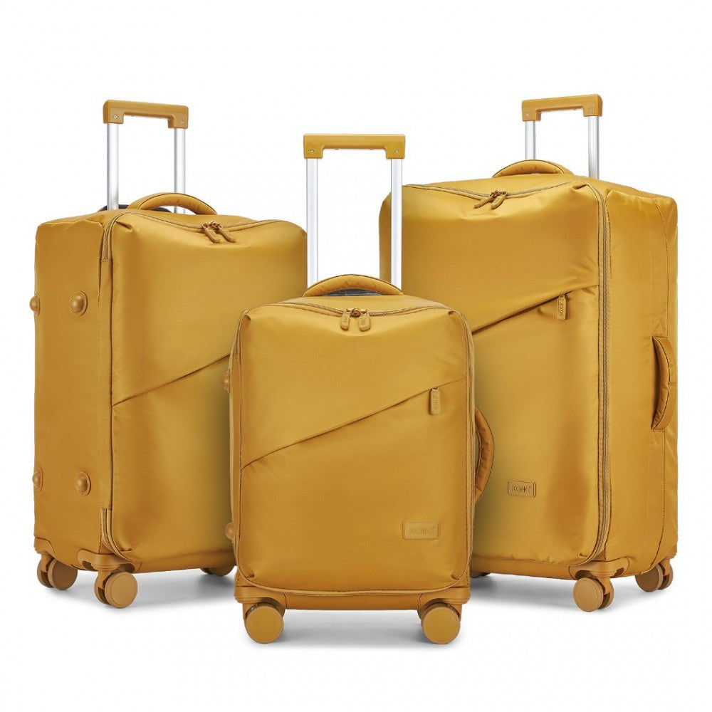 KSK2491 - KONO 3-PIECE 20/24/28 INCH LIGHTWEIGHT DURABLE SOFT SHELL SUITCASE SET WITH TSA LOCK AND SEPARATE WET/DRY COMPARTMENT - YELLOW - The Baggage Shop