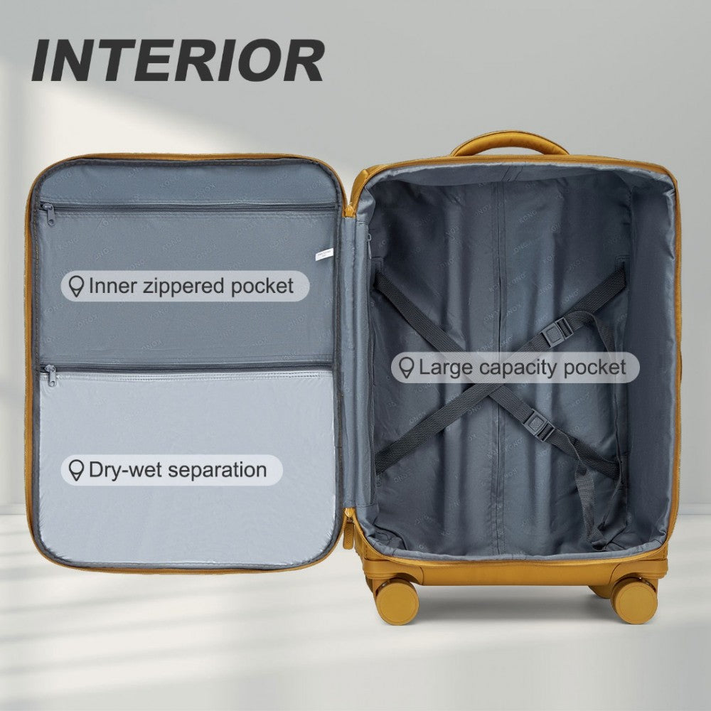 KSK2491 - KONO 3-PIECE 20/24/28 INCH LIGHTWEIGHT DURABLE SOFT SHELL SUITCASE SET WITH TSA LOCK AND SEPARATE WET/DRY COMPARTMENT - YELLOW - The Baggage Shop