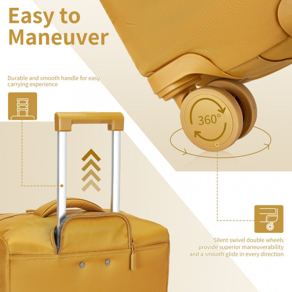 KSK2491 - KONO 3-PIECE 20/24/28 INCH LIGHTWEIGHT DURABLE SOFT SHELL SUITCASE SET WITH TSA LOCK AND SEPARATE WET/DRY COMPARTMENT - YELLOW - The Baggage Shop