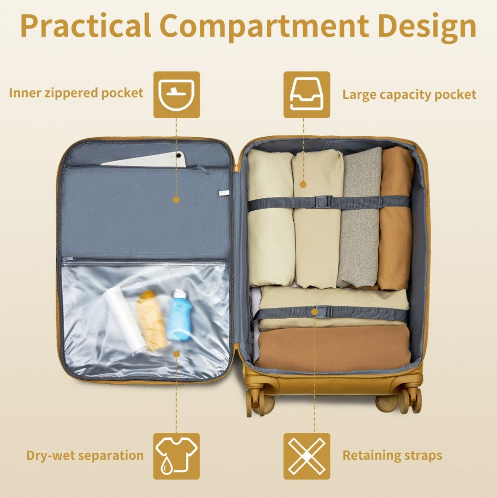 KSK2491 - KONO 3-PIECE 20/24/28 INCH LIGHTWEIGHT DURABLE SOFT SHELL SUITCASE SET WITH TSA LOCK AND SEPARATE WET/DRY COMPARTMENT - YELLOW - The Baggage Shop