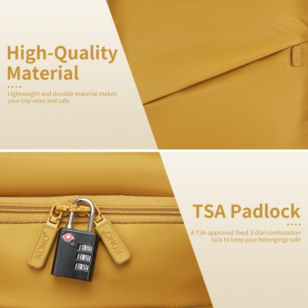 KSK2491 - KONO 3-PIECE 20/24/28 INCH LIGHTWEIGHT DURABLE SOFT SHELL SUITCASE SET WITH TSA LOCK AND SEPARATE WET/DRY COMPARTMENT - YELLOW - The Baggage Shop