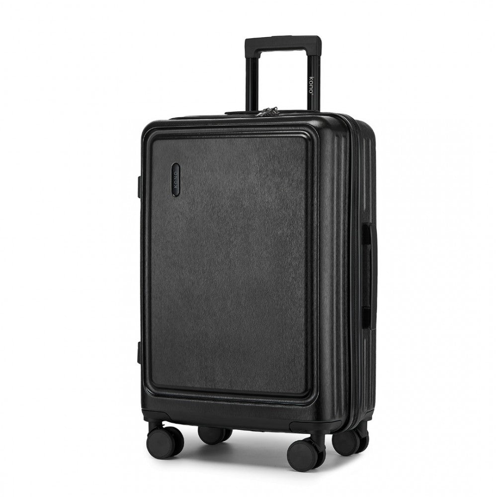 KSK2493 - KONO DURABLE 24 INCH ABS+PC HARDSHELL SUITCASE WITH TSA LOCK LIGHTWEIGHT TRAVEL LUGGAGE WITH 360° SPINNER WHEELS - BLACK - The Baggage Shop