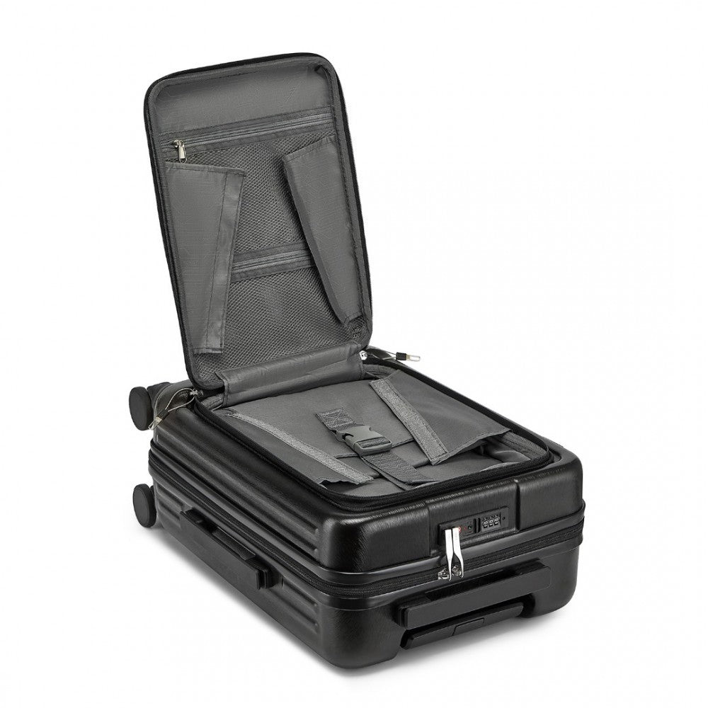 KSK2493 - KONO DURABLE ABS+PC 20 INCH CARRY-ON HARDSHELL SUITCASE WITH TSA LOCK & FRONT LAPTOP COMPARTMENT - BLACK - The Baggage Shop