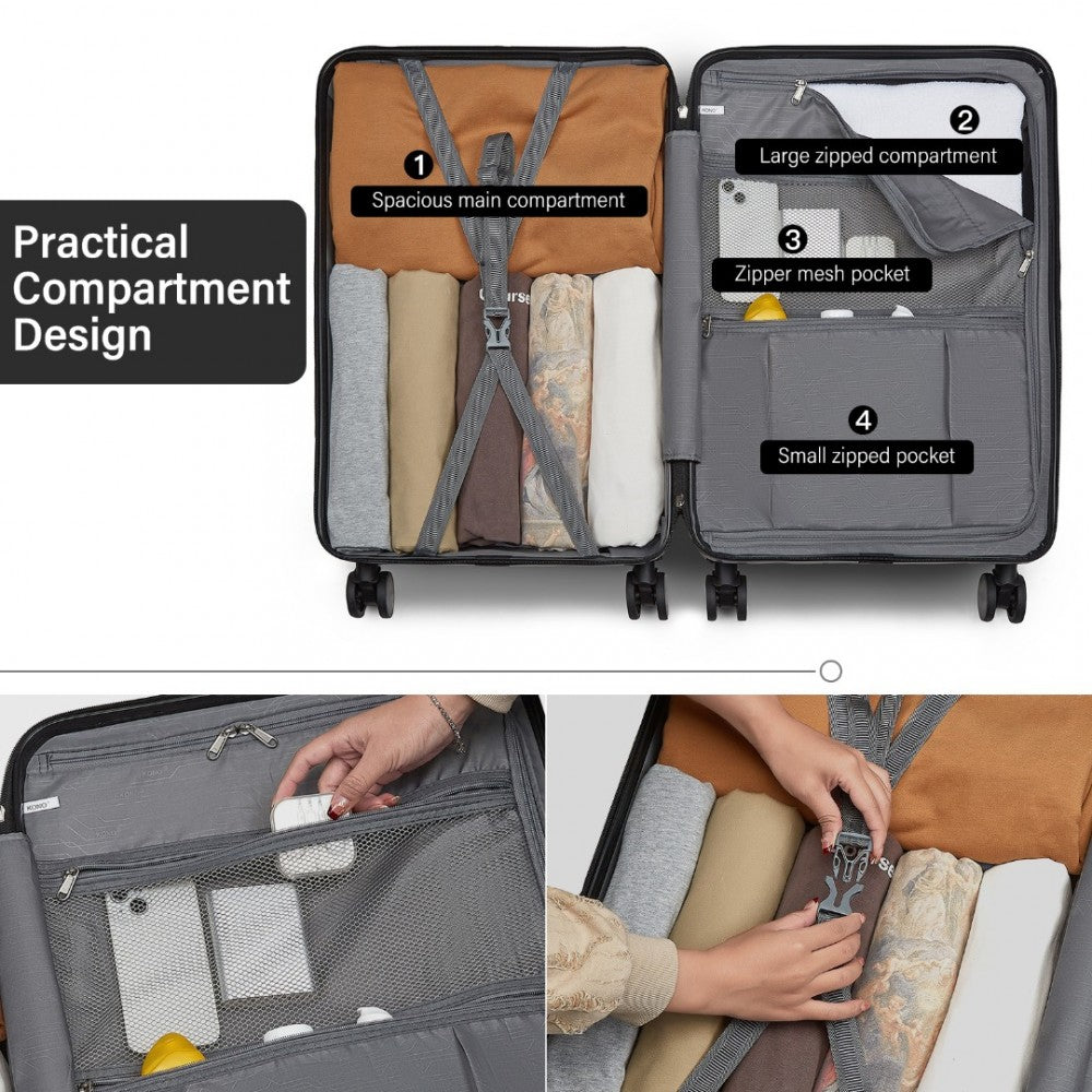 KSK2493 - KONO DURABLE ABS+PC 20 INCH CARRY-ON HARDSHELL SUITCASE WITH TSA LOCK & FRONT LAPTOP COMPARTMENT - BLACK - The Baggage Shop