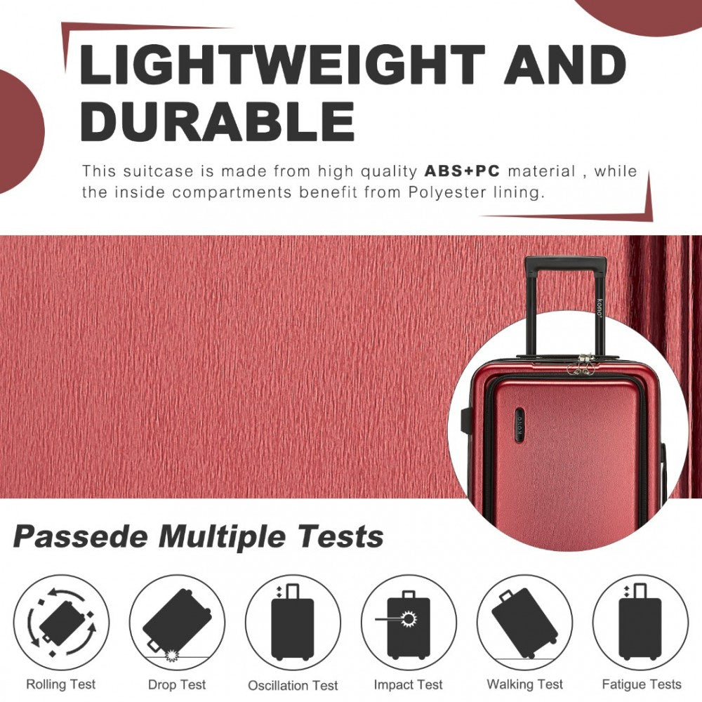 KSK2493 - KONO DURABLE ABS+PC 20 INCH CARRY-ON HARDSHELL SUITCASE WITH TSA LOCK & FRONT LAPTOP COMPARTMENT - BURGUNDY - The Baggage Shop