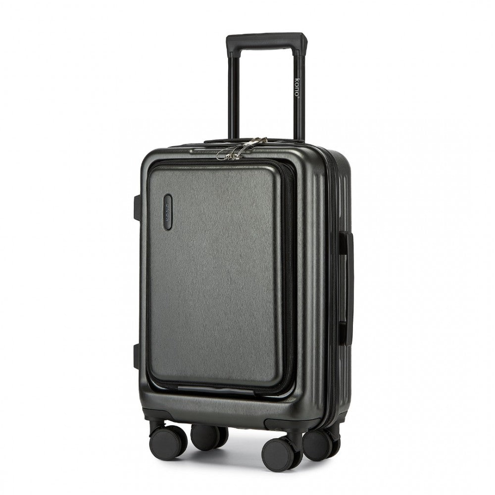 KSK2493 - KONO DURABLE ABS+PC 20 INCH CARRY-ON HARDSHELL SUITCASE WITH TSA LOCK & FRONT LAPTOP COMPARTMENT - GREY - The Baggage Shop