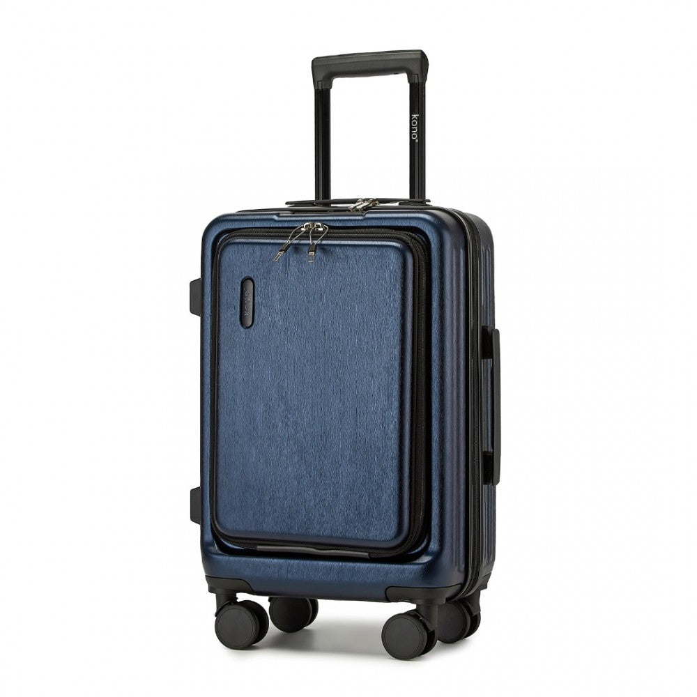 KSK2493 - KONO DURABLE ABS+PC 20 INCH CARRY-ON HARDSHELL SUITCASE WITH TSA LOCK & FRONT LAPTOP COMPARTMENT - NAVY - The Baggage Shop