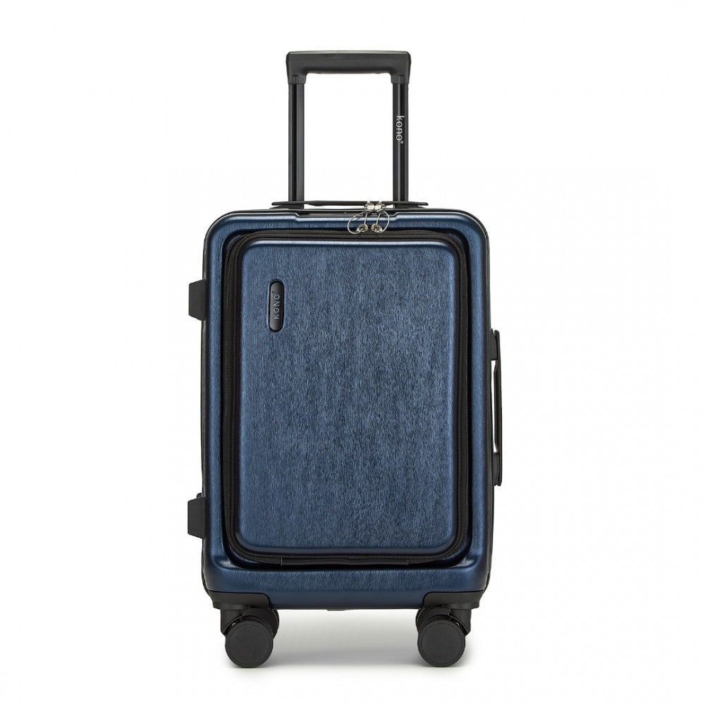 KSK2493 - KONO DURABLE ABS+PC 20 INCH CARRY-ON HARDSHELL SUITCASE WITH TSA LOCK & FRONT LAPTOP COMPARTMENT - NAVY - The Baggage Shop