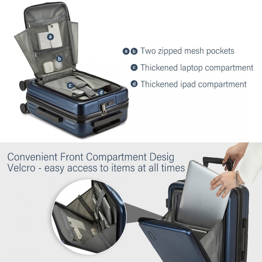KSK2493 - KONO DURABLE ABS+PC 20 INCH CARRY-ON HARDSHELL SUITCASE WITH TSA LOCK & FRONT LAPTOP COMPARTMENT - NAVY - The Baggage Shop