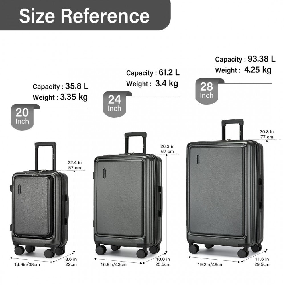 KSK2493 - KONO DURABLE ABS+PC HARDSHELL LUGGAGE SET WITH TSA LOCK 360° SPINNER WHEELS 4-PIECE SET 20/24/28 AND VANITY CASE - GREY - The Baggage Shop