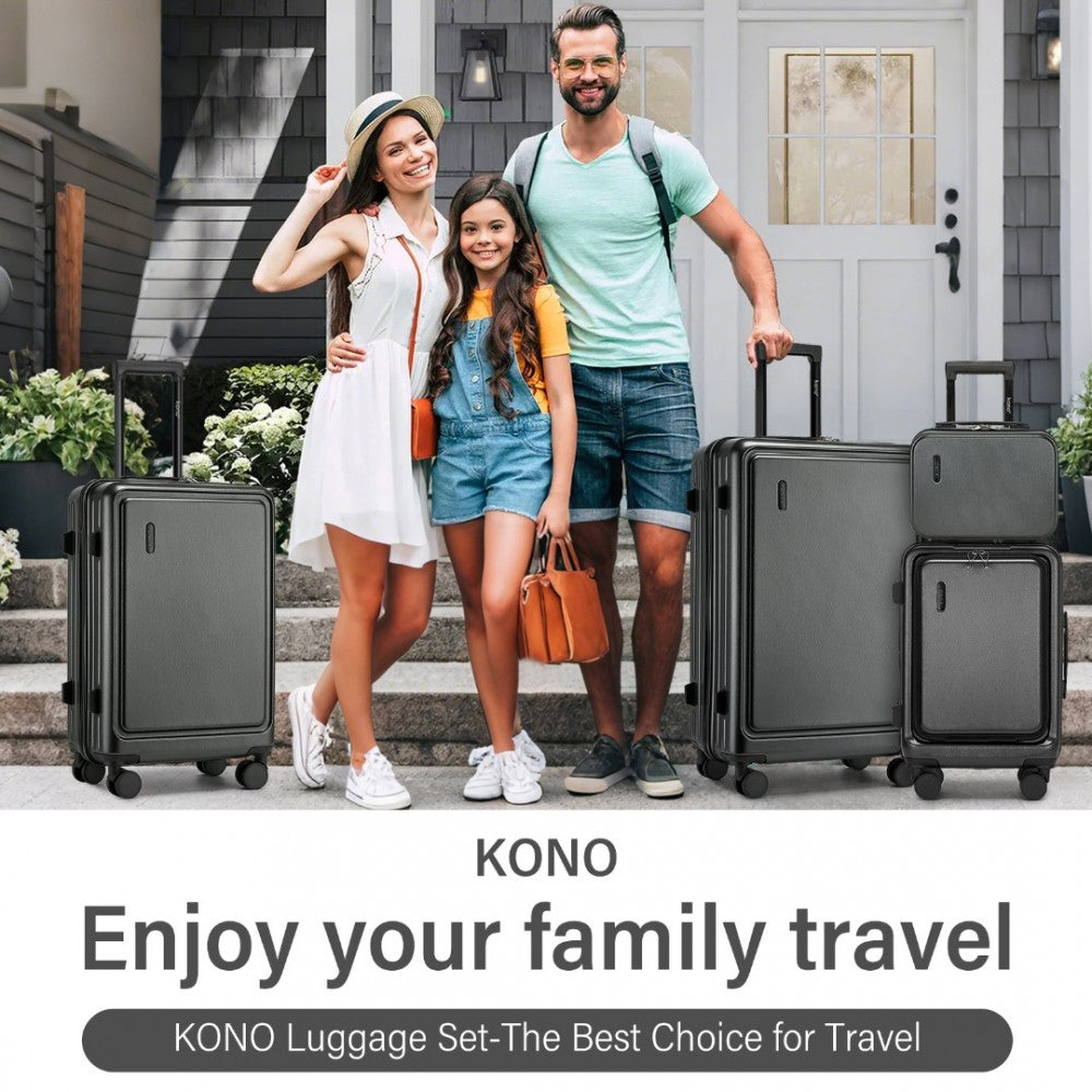 KSK2493 - KONO DURABLE ABS+PC HARDSHELL LUGGAGE SET WITH TSA LOCK 360° SPINNER WHEELS 4-PIECE SET 20/24/28 AND VANITY CASE - GREY - The Baggage Shop