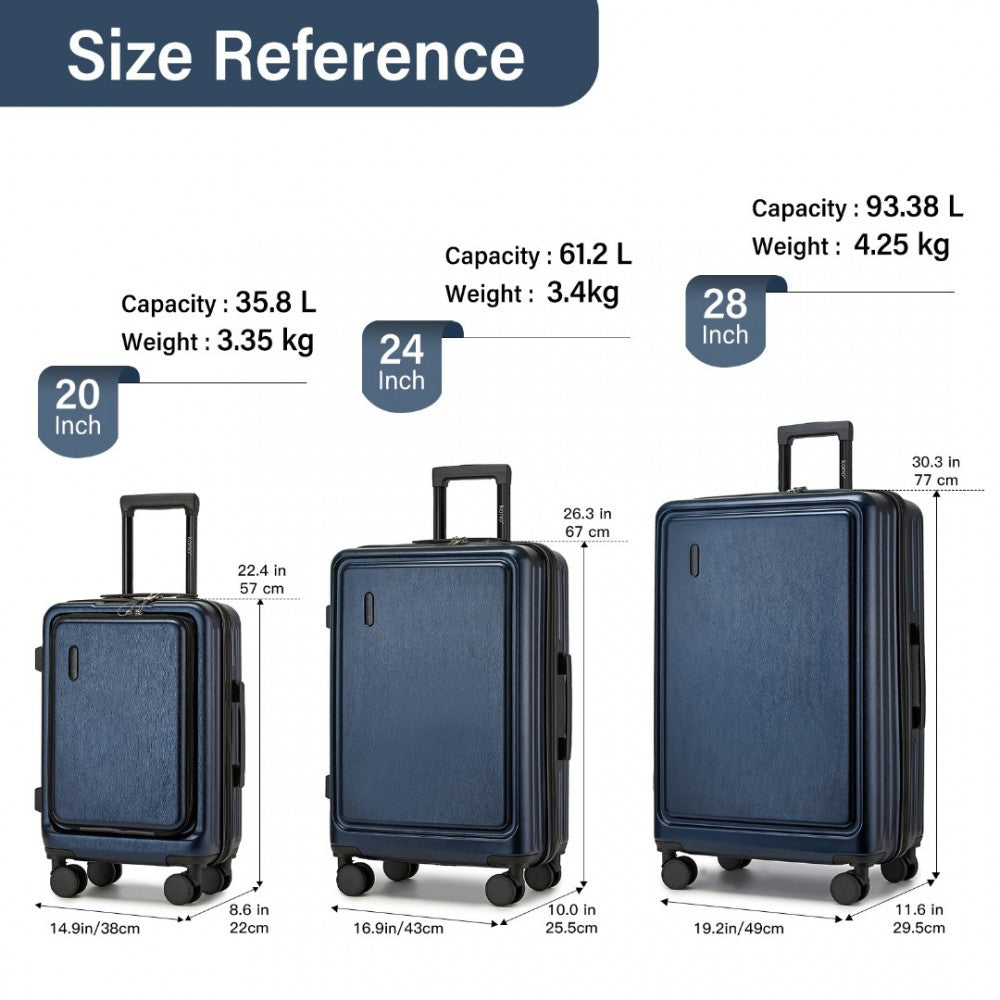 KSK2493 - KONO DURABLE ABS+PC HARDSHELL LUGGAGE SET WITH TSA LOCK 360° SPINNER WHEELS 4-PIECE SET 20/24/28 AND VANITY CASE - NAVY - The Baggage Shop