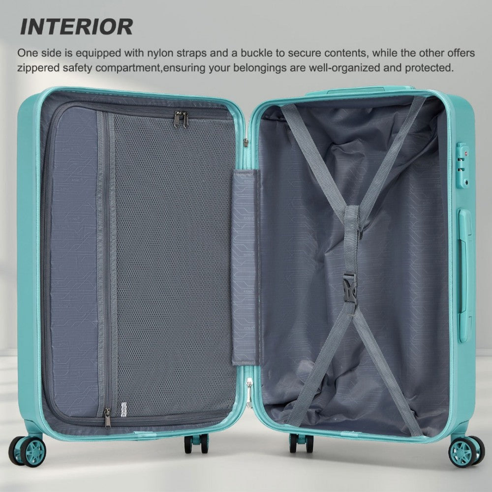 KSK2494 - KONO 3-PIECE MINIMALIST HARD SHELL ABS+PC LUGGAGE SET WITH TSA LOCK AND 360° SPINNER WHEELS - BLUE - The Baggage Shop