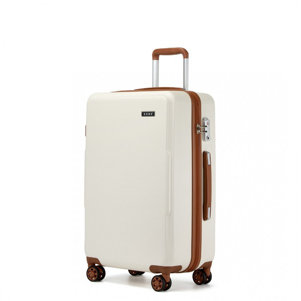 KSK2494 - KONO 3-PIECE MINIMALIST HARD SHELL ABS+PC LUGGAGE SET WITH TSA LOCK AND 360° SPINNER WHEELS - CREAM & BROWN - The Baggage Shop