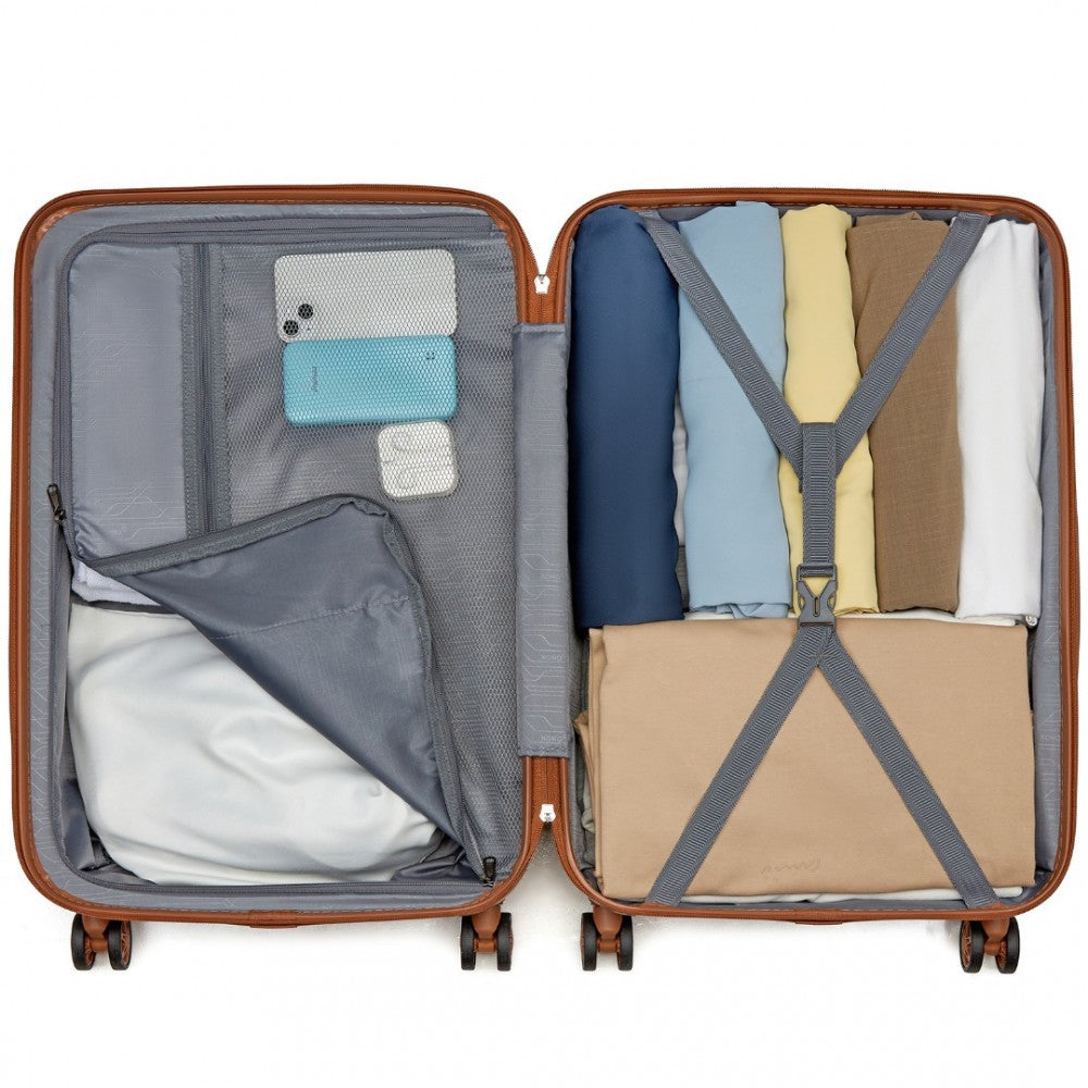 KSK2494 - KONO 3-PIECE MINIMALIST HARD SHELL ABS+PC LUGGAGE SET WITH TSA LOCK AND 360° SPINNER WHEELS - CREAM & BROWN - The Baggage Shop