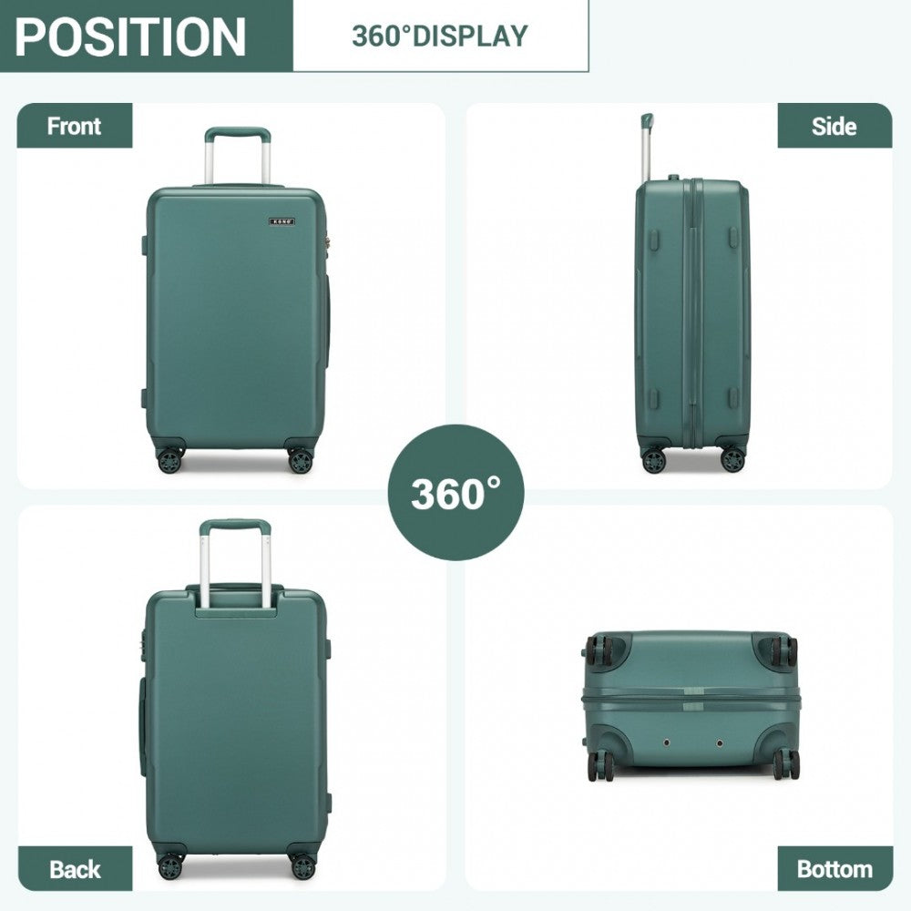 KSK2494 - KONO 3-PIECE MINIMALIST HARD SHELL ABS+PC LUGGAGE SET WITH TSA LOCK AND 360° SPINNER WHEELS - MILITARY GREEN - The Baggage Shop
