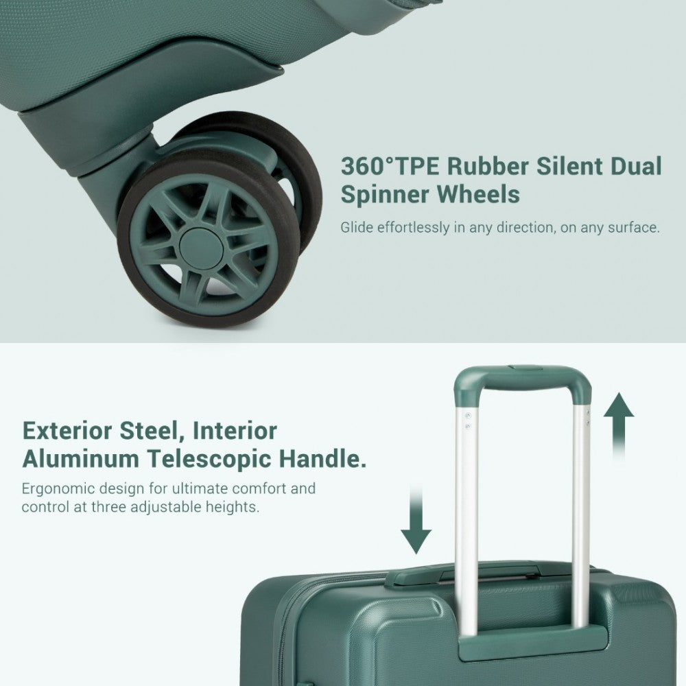 KSK2494 - KONO 3-PIECE MINIMALIST HARD SHELL ABS+PC LUGGAGE SET WITH TSA LOCK AND 360° SPINNER WHEELS - MILITARY GREEN - The Baggage Shop