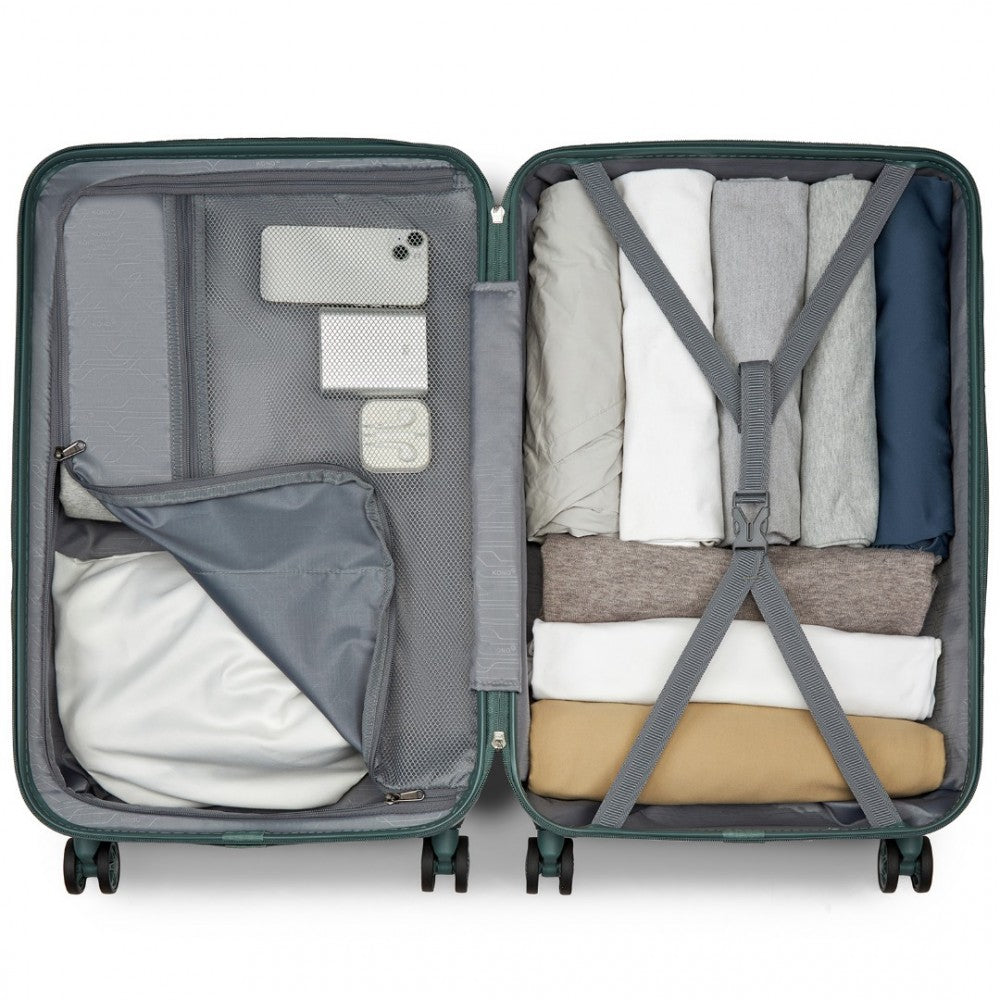 KSK2494 - KONO 3-PIECE MINIMALIST HARD SHELL ABS+PC LUGGAGE SET WITH TSA LOCK AND 360° SPINNER WHEELS - MILITARY GREEN - The Baggage Shop