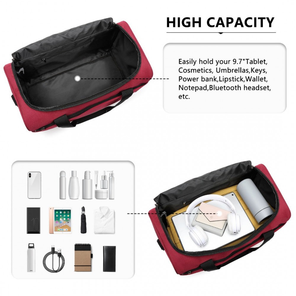 E2016S - KONO STRUCTURED TRAVEL DUFFLE BAG - BURGUNDY - The Baggage Shop