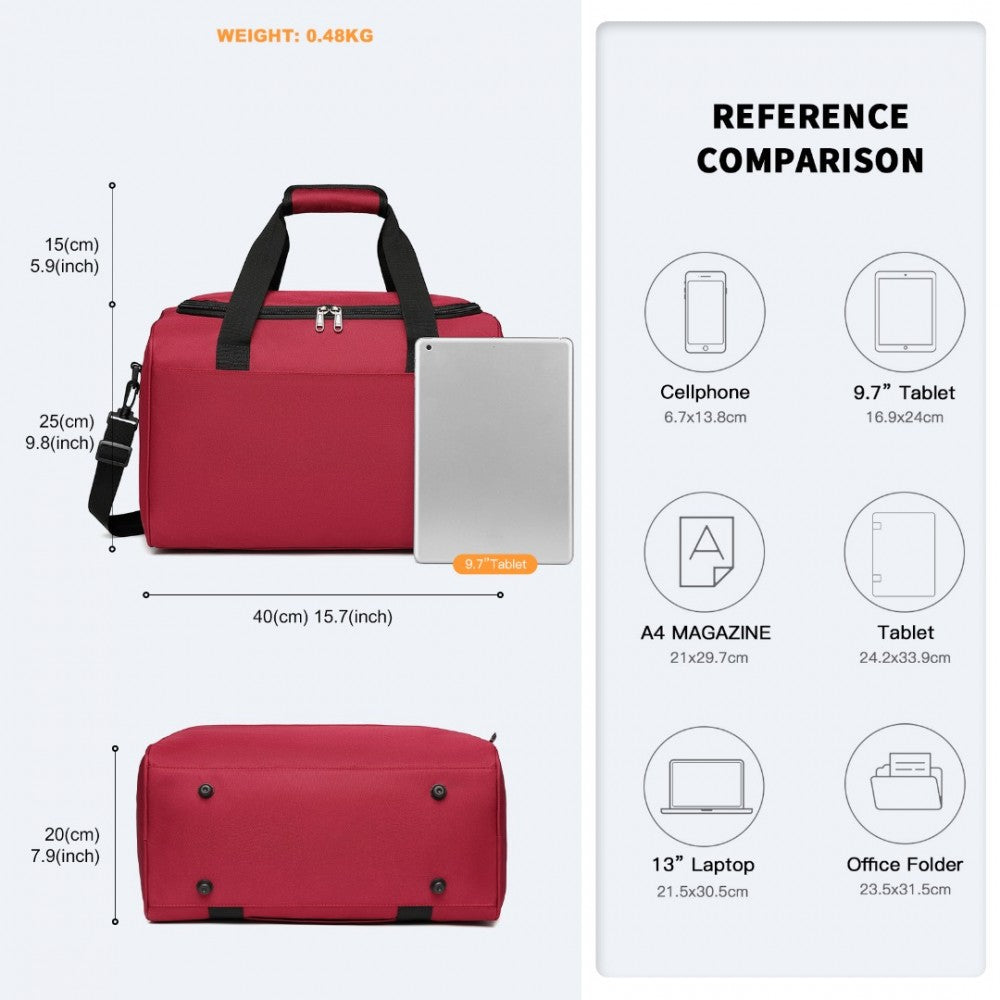 E2016S - KONO STRUCTURED TRAVEL DUFFLE BAG - BURGUNDY - The Baggage Shop