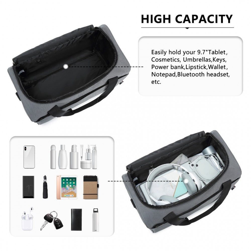 E2016S - KONO STRUCTURED TRAVEL DUFFLE BAG - GREY - The Baggage Shop