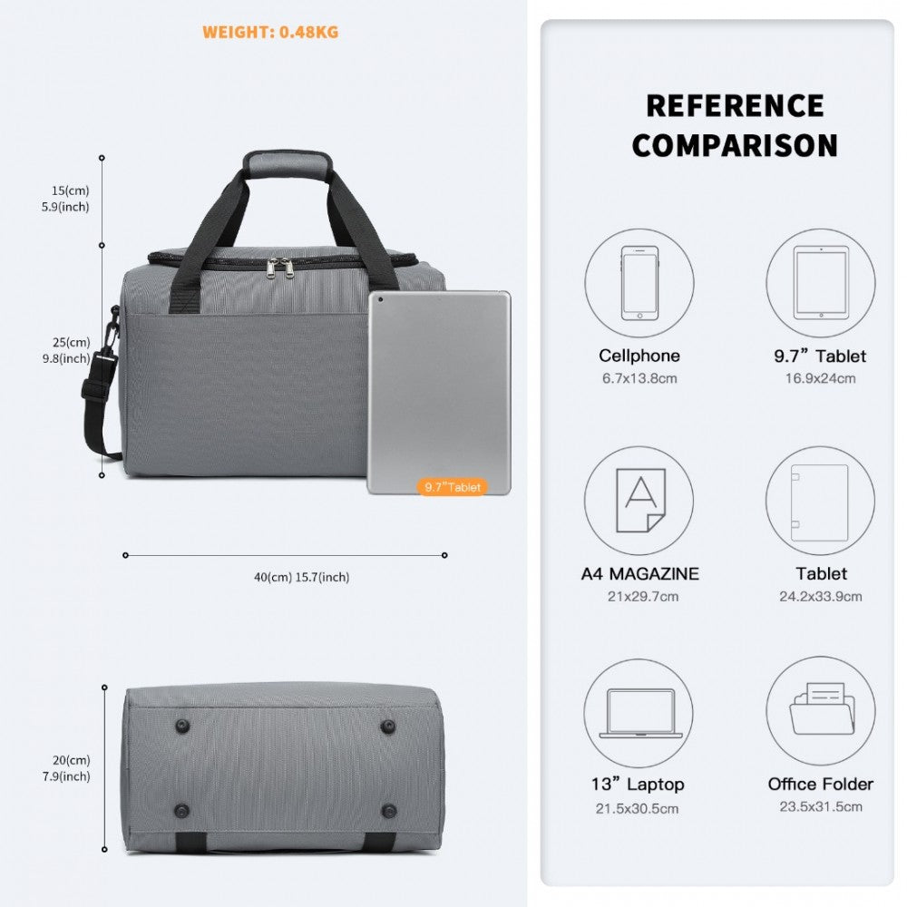 E2016S - KONO STRUCTURED TRAVEL DUFFLE BAG - GREY - The Baggage Shop