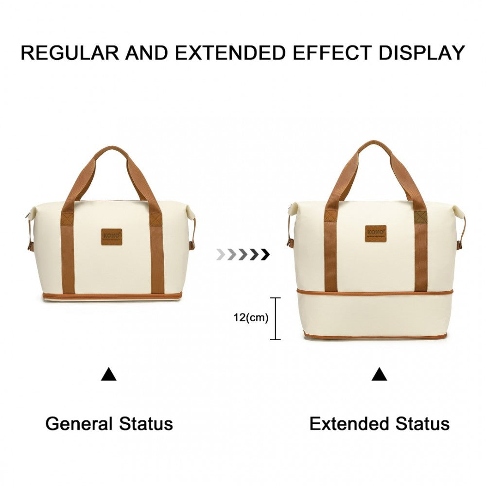 EA2212 - KONO TWO PIECES EXPANDABLE DURABLE WATERPROOF TRAVEL DUFFEL BAG SET - BEIGE AND BROWN - The Baggage Shop