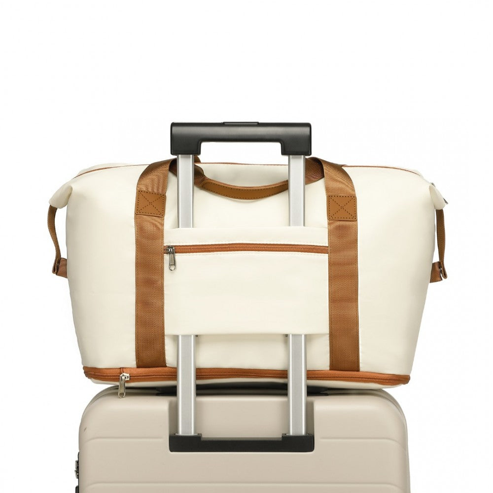 EA2212 - KONO TWO PIECES EXPANDABLE DURABLE WATERPROOF TRAVEL DUFFEL BAG SET - BEIGE AND BROWN - The Baggage Shop