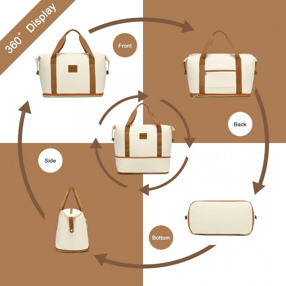 EA2212 - KONO TWO PIECES EXPANDABLE DURABLE WATERPROOF TRAVEL DUFFEL BAG SET - BEIGE AND BROWN - The Baggage Shop