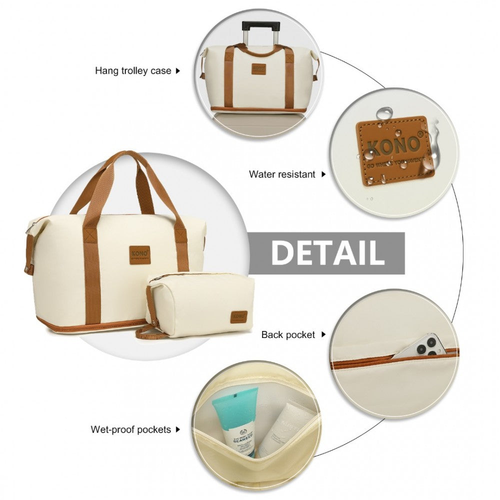 EA2212 - KONO TWO PIECES EXPANDABLE DURABLE WATERPROOF TRAVEL DUFFEL BAG SET - BEIGE AND BROWN - The Baggage Shop