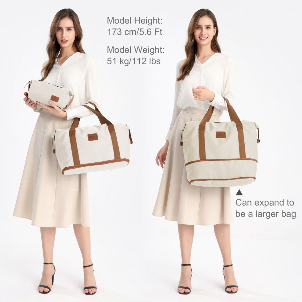 EA2212 - KONO TWO PIECES EXPANDABLE DURABLE WATERPROOF TRAVEL DUFFEL BAG SET - BEIGE AND BROWN - The Baggage Shop