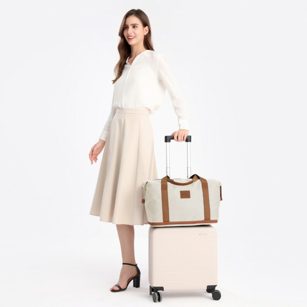 EA2212 - KONO TWO PIECES EXPANDABLE DURABLE WATERPROOF TRAVEL DUFFEL BAG SET - BEIGE AND BROWN - The Baggage Shop