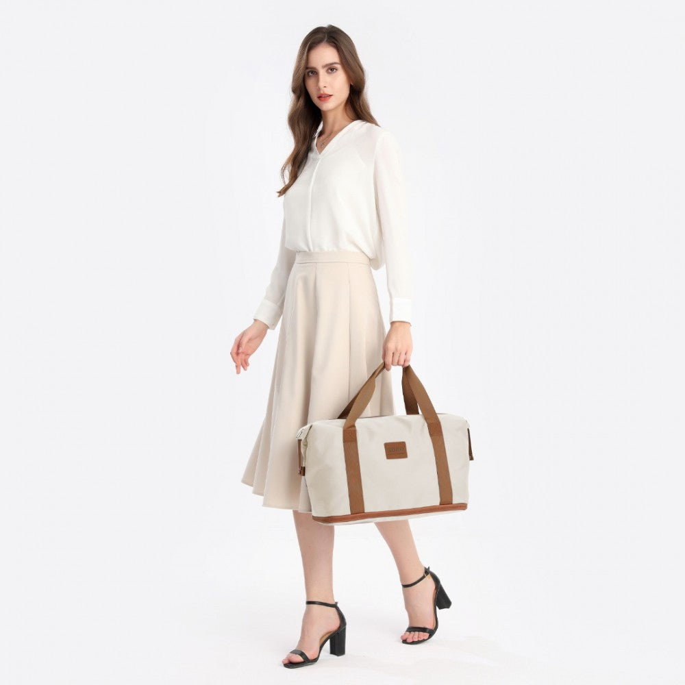 EA2212 - KONO TWO PIECES EXPANDABLE DURABLE WATERPROOF TRAVEL DUFFEL BAG SET - BEIGE AND BROWN - The Baggage Shop