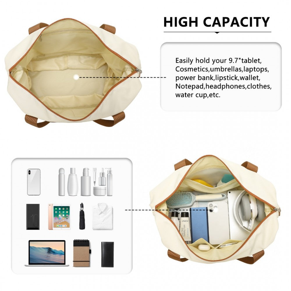 EA2212 - KONO TWO PIECES EXPANDABLE DURABLE WATERPROOF TRAVEL DUFFEL BAG SET - BEIGE AND BROWN - The Baggage Shop