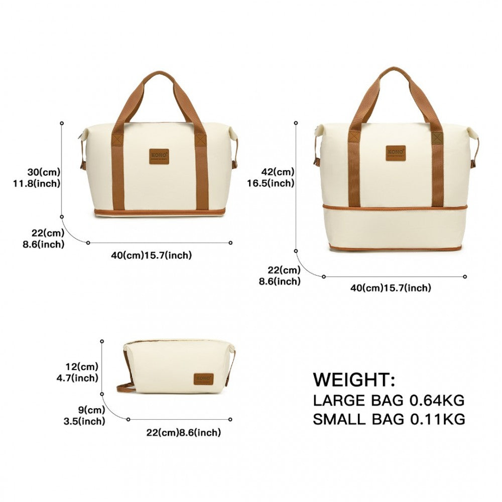 EA2212 - KONO TWO PIECES EXPANDABLE DURABLE WATERPROOF TRAVEL DUFFEL BAG SET - BEIGE AND BROWN - The Baggage Shop