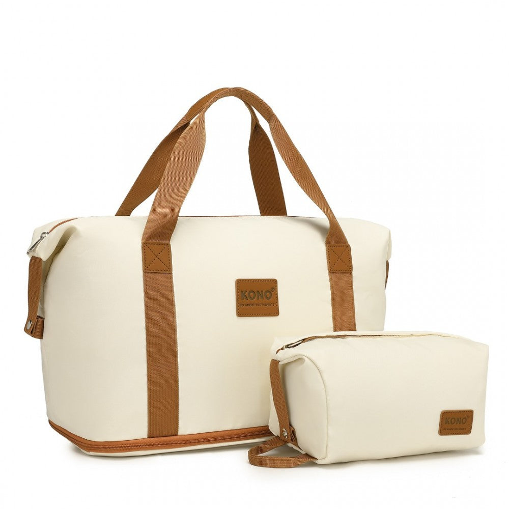 EA2212 - KONO TWO PIECES EXPANDABLE DURABLE WATERPROOF TRAVEL DUFFEL BAG SET - BEIGE AND BROWN - The Baggage Shop