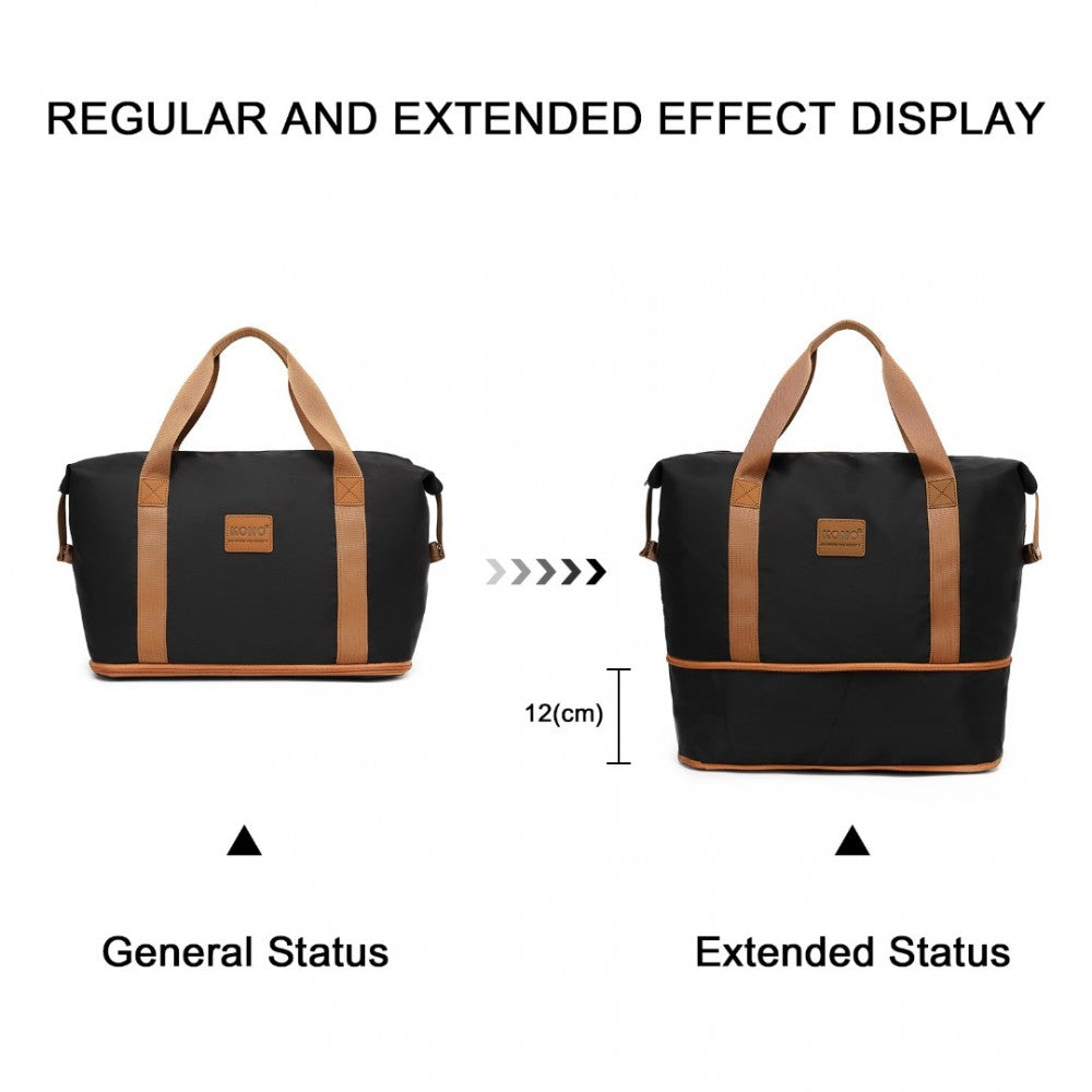 EA2212 - KONO TWO PIECES EXPANDABLE DURABLE WATERPROOF TRAVEL DUFFEL BAG SET - BLACK AND BROWN - The Baggage Shop