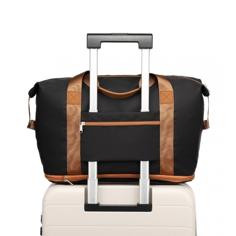 EA2212 - KONO TWO PIECES EXPANDABLE DURABLE WATERPROOF TRAVEL DUFFEL BAG SET - BLACK AND BROWN - The Baggage Shop