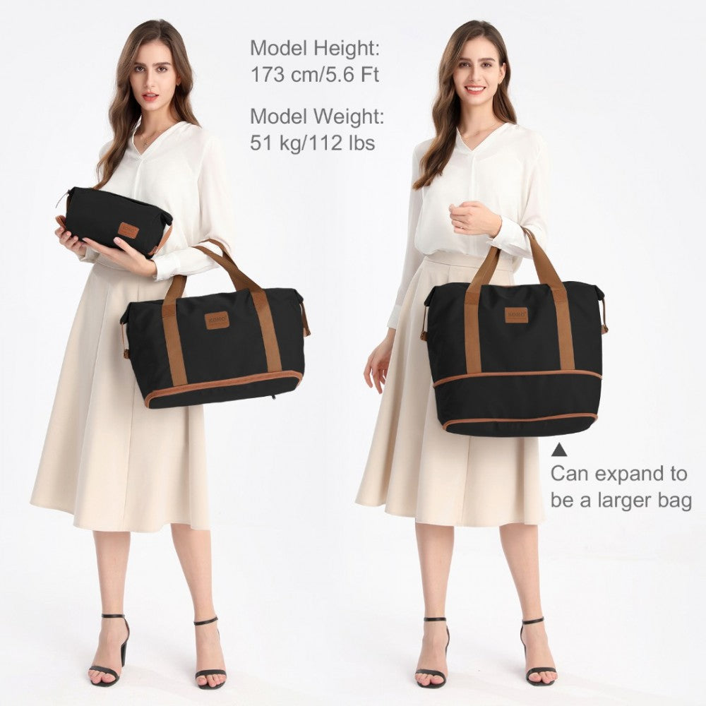 EA2212 - KONO TWO PIECES EXPANDABLE DURABLE WATERPROOF TRAVEL DUFFEL BAG SET - BLACK AND BROWN - The Baggage Shop