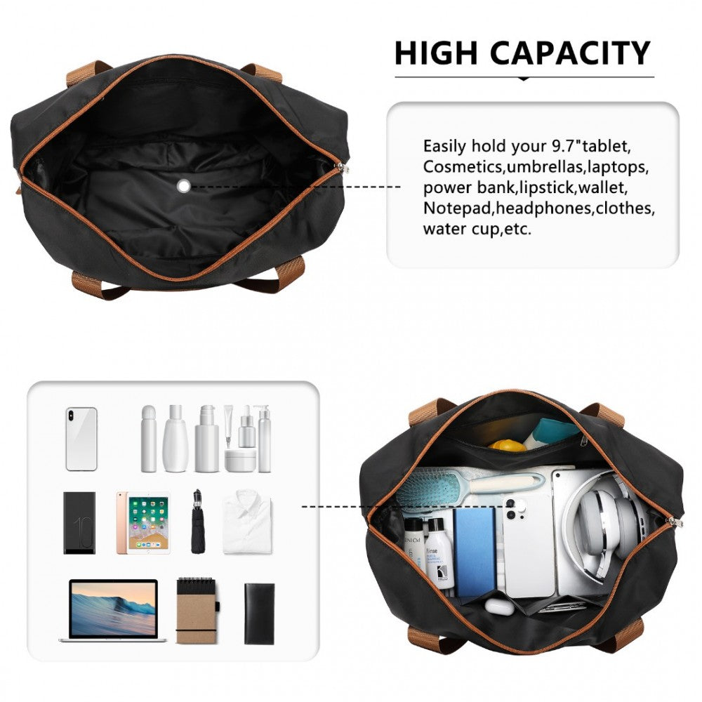 EA2212 - KONO TWO PIECES EXPANDABLE DURABLE WATERPROOF TRAVEL DUFFEL BAG SET - BLACK AND BROWN - The Baggage Shop