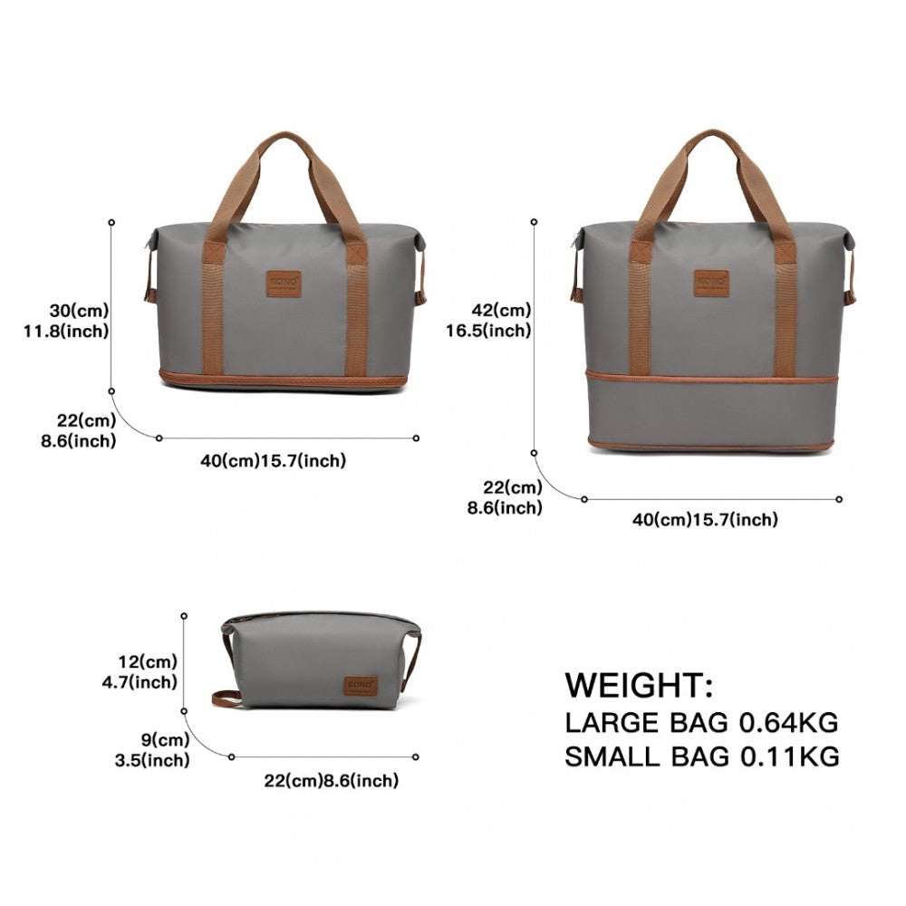 EA2212 - KONO TWO PIECES EXPANDABLE DURABLE WATERPROOF TRAVEL DUFFEL BAG SET - GREY AND BROWN - The Baggage Shop